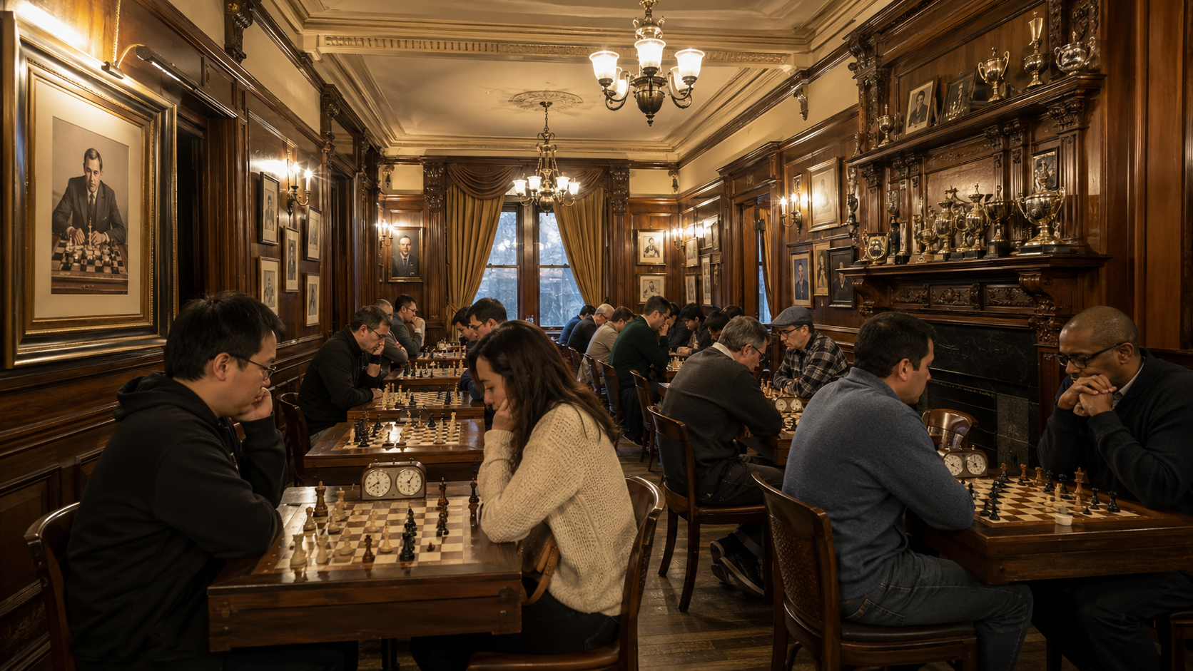 Interior of the Marshall Chess Club, Greenwich Village