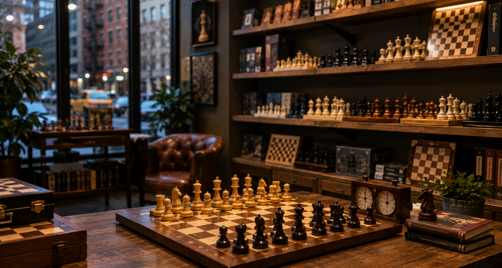 Interior of Chess Forum, a chess shop in Greenwich Village, New York City