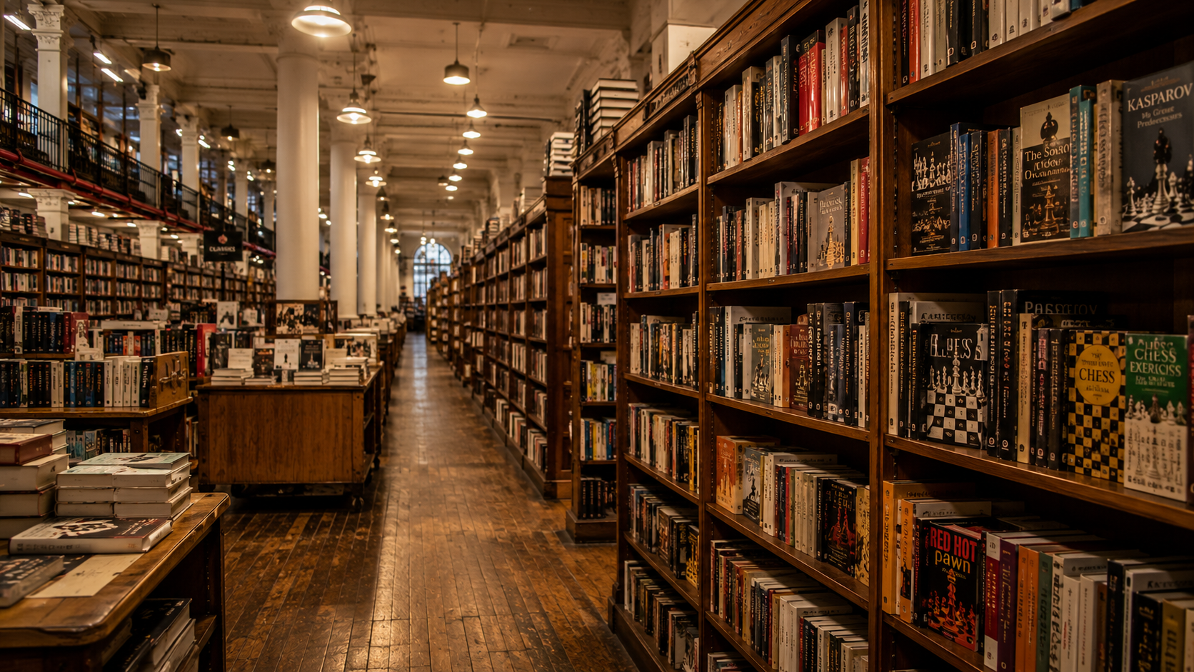 The Strand Bookstore interior — chess books section, NYC