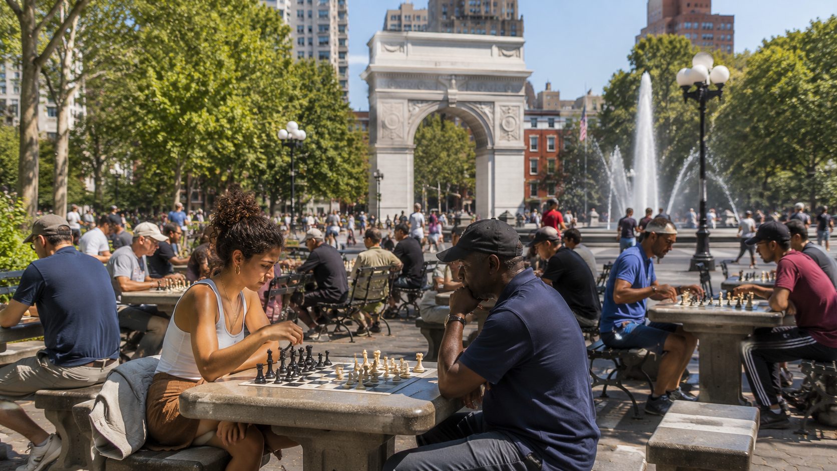 Chess tables at Washington Square Park, Greenwich Village